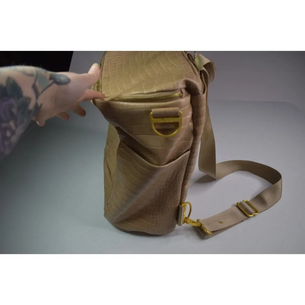 Fawn Designs The Original Diaper Bag Beige Tan Alligator Faux Leather Backpack